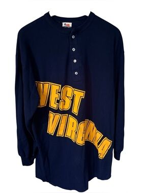 Vintage 1st String 1980’s West Virginia Navy & Gold Henley Long Sleeve OS 💙💛🏈